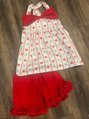 Red Apple Print Girls' Matching Set with Bow 5T